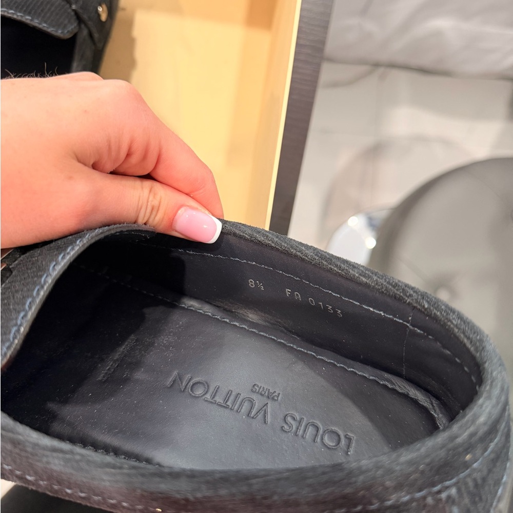 Louis Vuitton Black Corduroy Loafers with Metal LV Logo - Picture 5 of 5